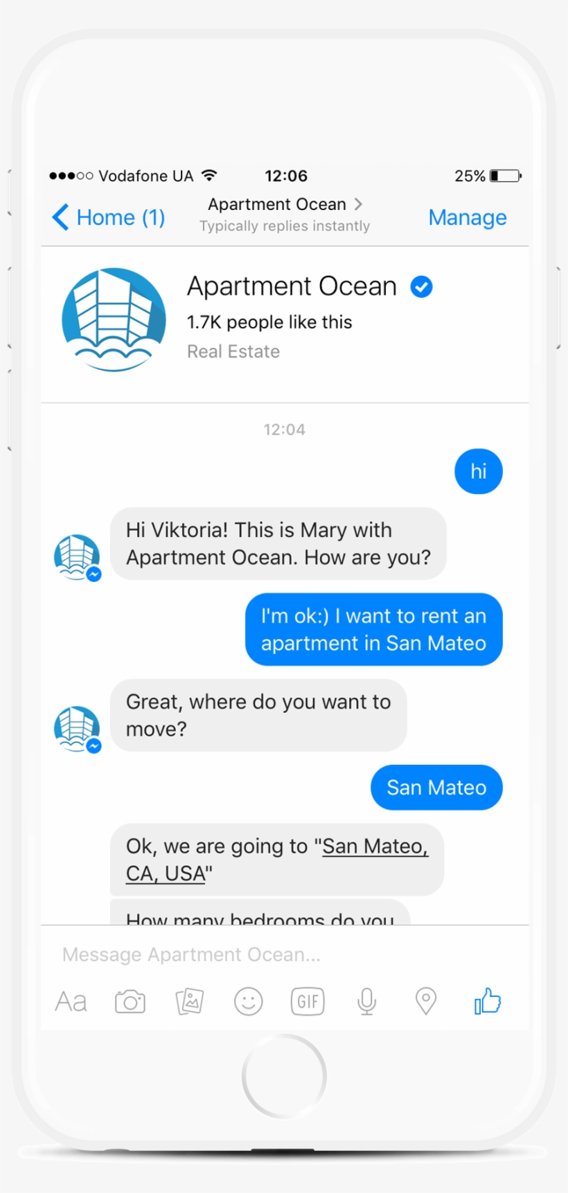Real Estate Message Bot Example - Facebook Messenger Message Template, transparent png #8346412