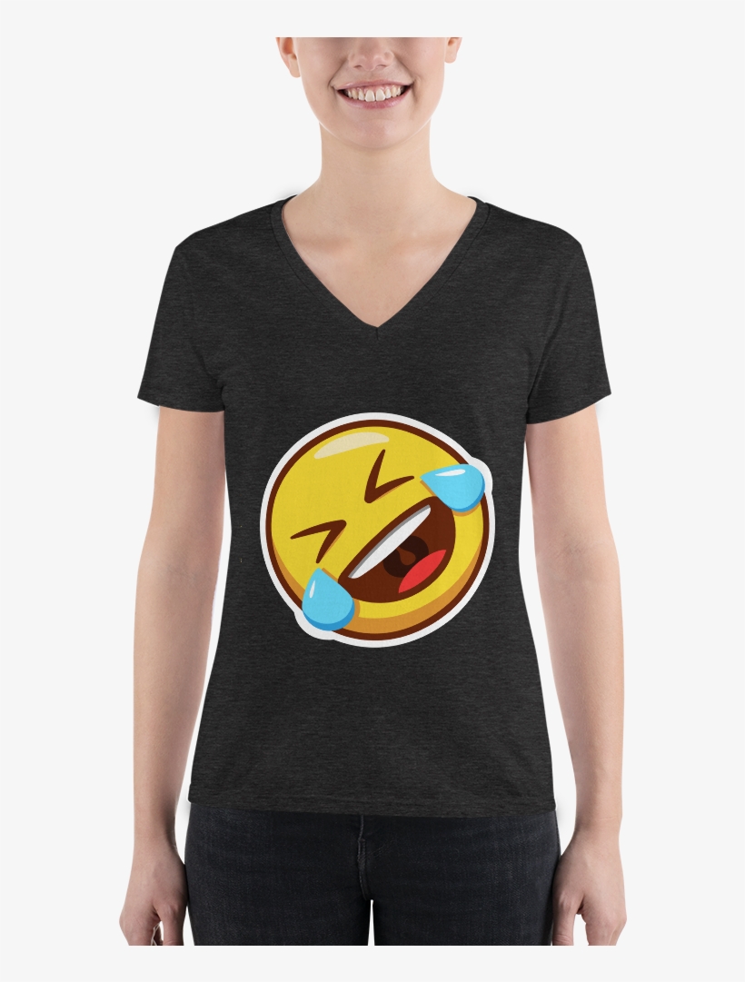 Laughing Emoji Women's Fashion Deep V-neck Tee - T-shirt, transparent png #8351804