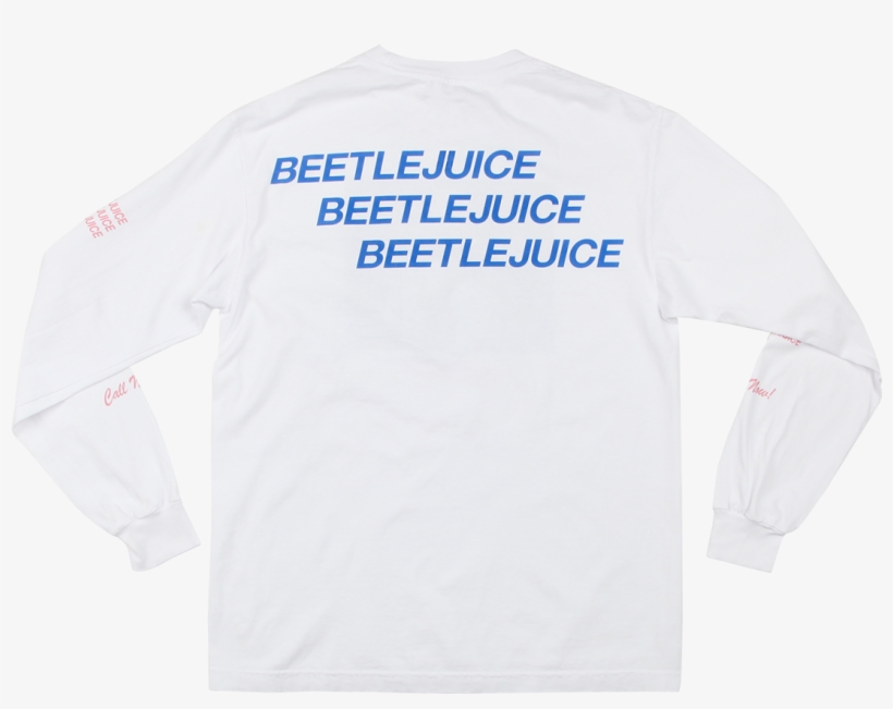 Beetlejuice Say It Three Times White Longsleeve Tee - Long-sleeved T-shirt, transparent png #8352721