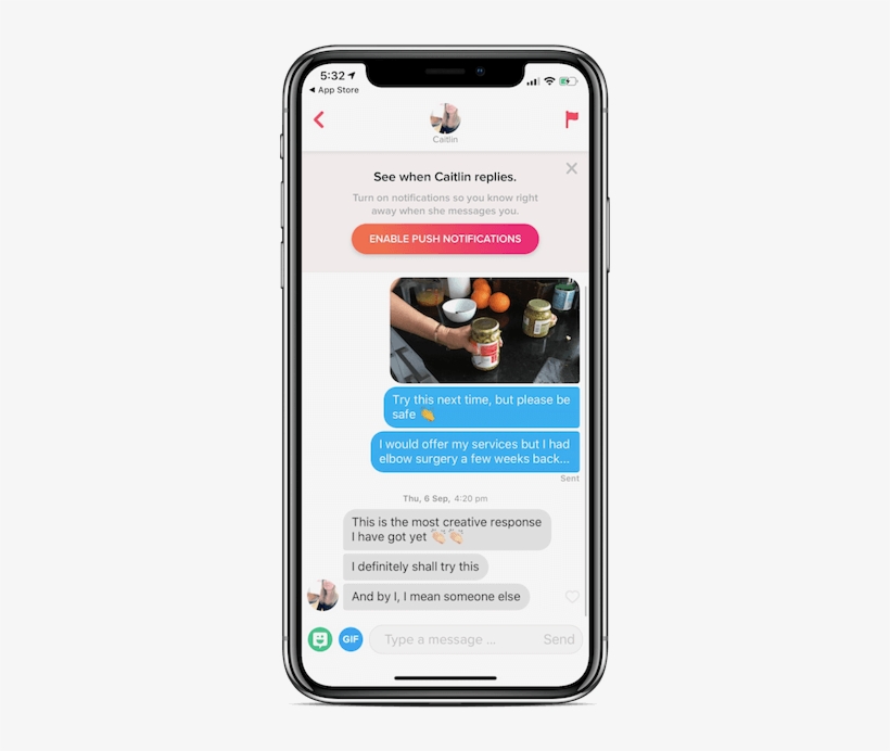 Open A Tinder Conversation And Press 'enable Push Notifications' - Mobile App, transparent png #8354377