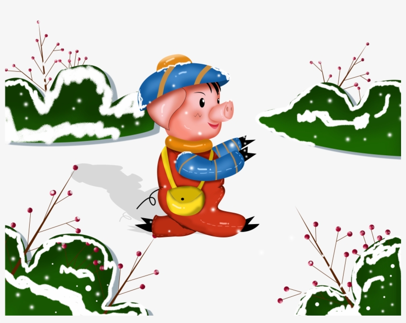 Piglet School Cartoon Design Snow Scene Png And Psd - Illustration, transparent png #8358324