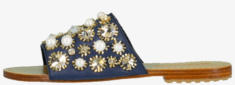 Mystique Pearl Embellished Slide In Navy - Flip-flops, transparent png #8360989