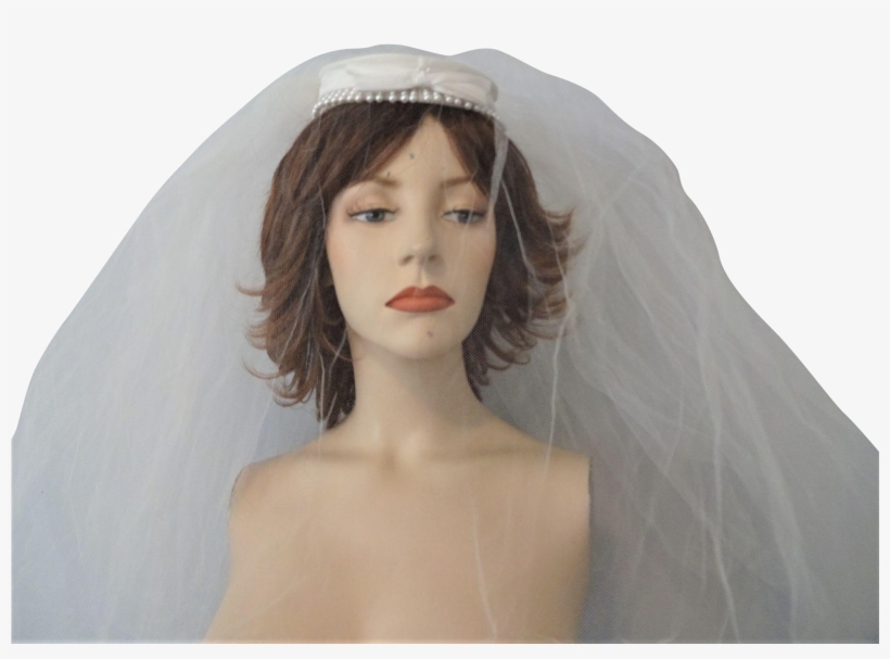 Vintage Wedding Veil Hat 1950s Faux Pearl Bow Satin - Mannequin, transparent png #8362261
