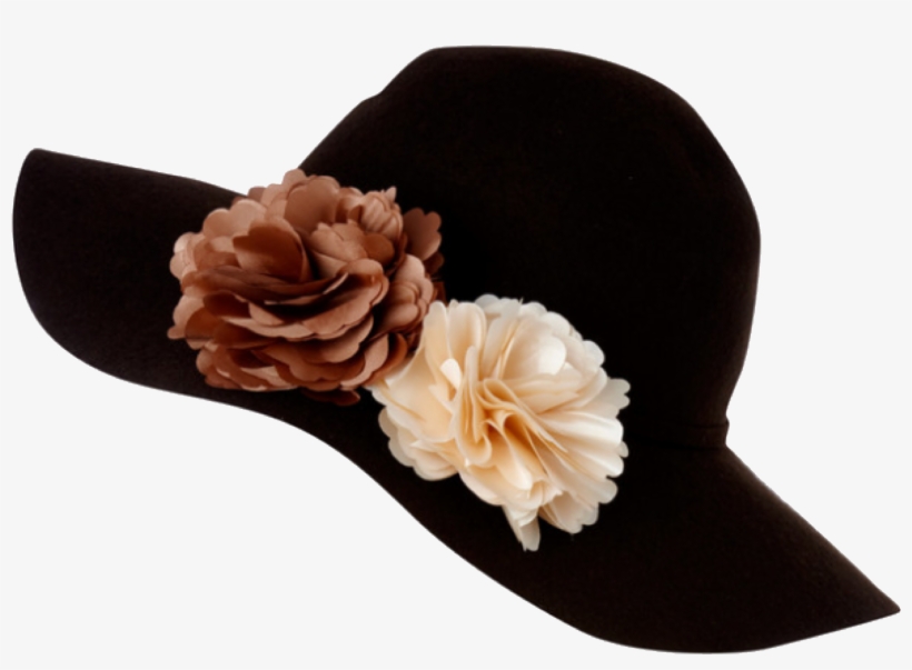 Black Flowers Hat Polyvore Moodboard Filler - Velvet, transparent png #8367475