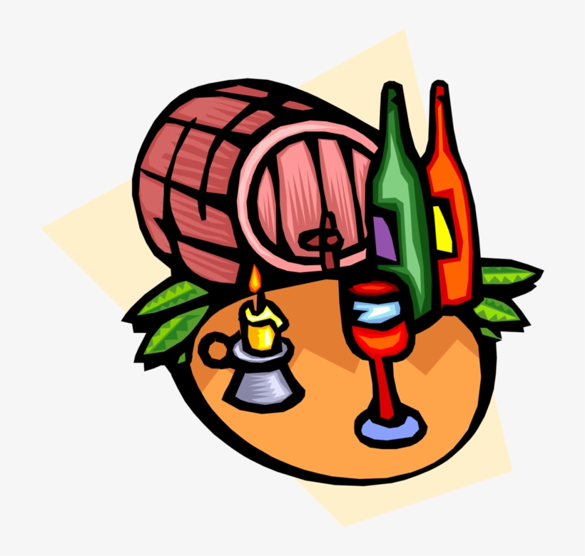 Vector Illustration Of Wine With Barrel Cask And Bottles, transparent png #8371490