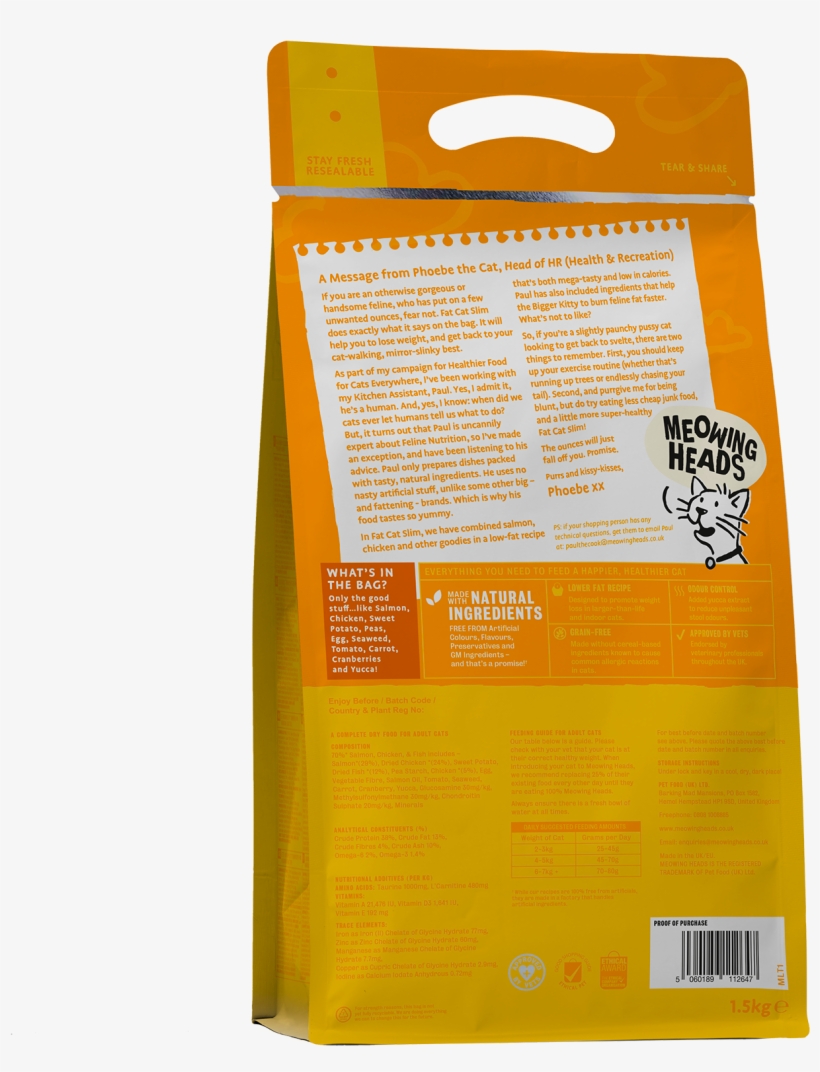 Meowing Heads Fat Cat Slim Back Of Pack - Vacuum Bag, transparent png #8374615