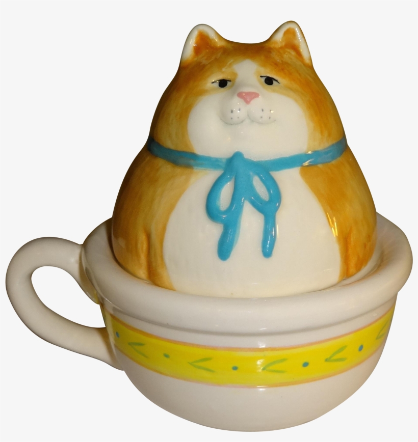Fat Cat Sitting In Teacup Salt And Pepper Shakers Salt, transparent png #8375431