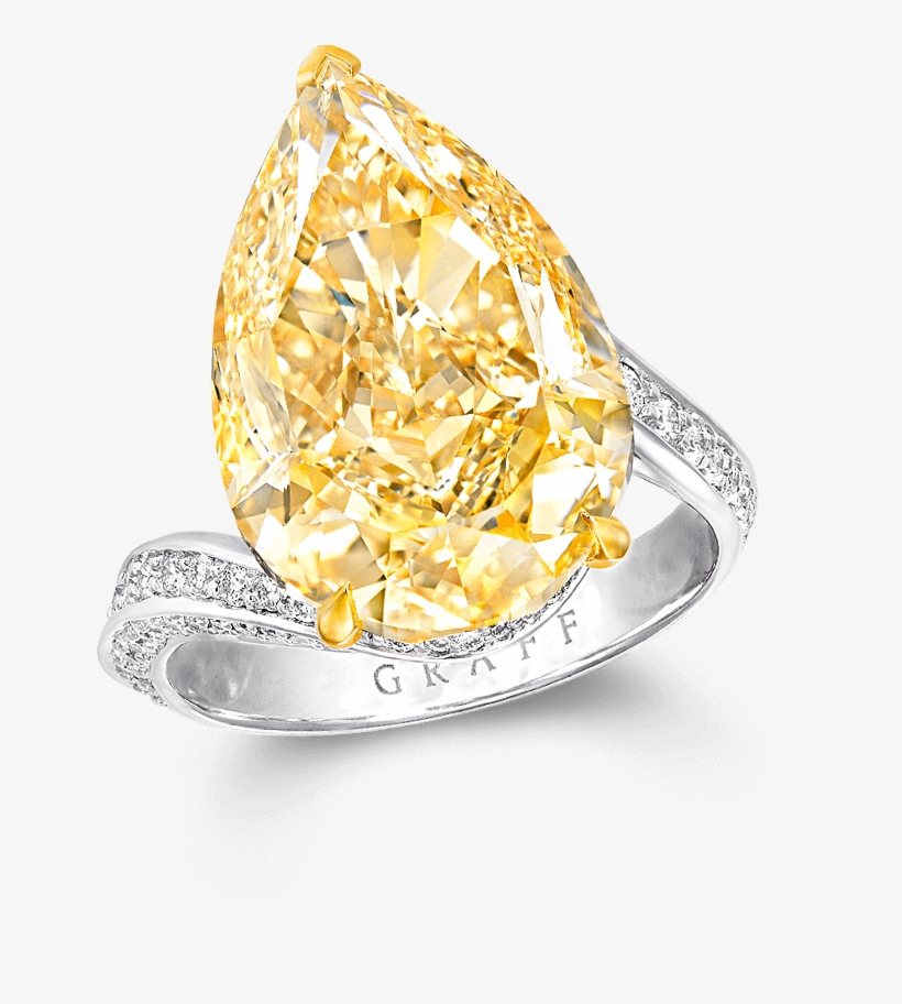 A Graff Pear Shape Yellow Diamond Ring Featuring A - Engagement Ring, transparent png #8375759