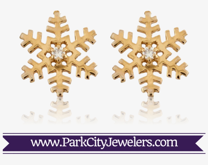 Single Diamond Snowflake Stud Earrings - Gold Ring Colour Stone, transparent png #8377503