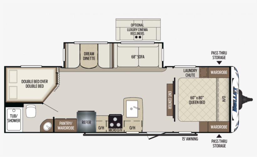 2019 Bullet 273bhs Floor Plan Img - Bullet 308bhs Travel Trailer, transparent png #8378363