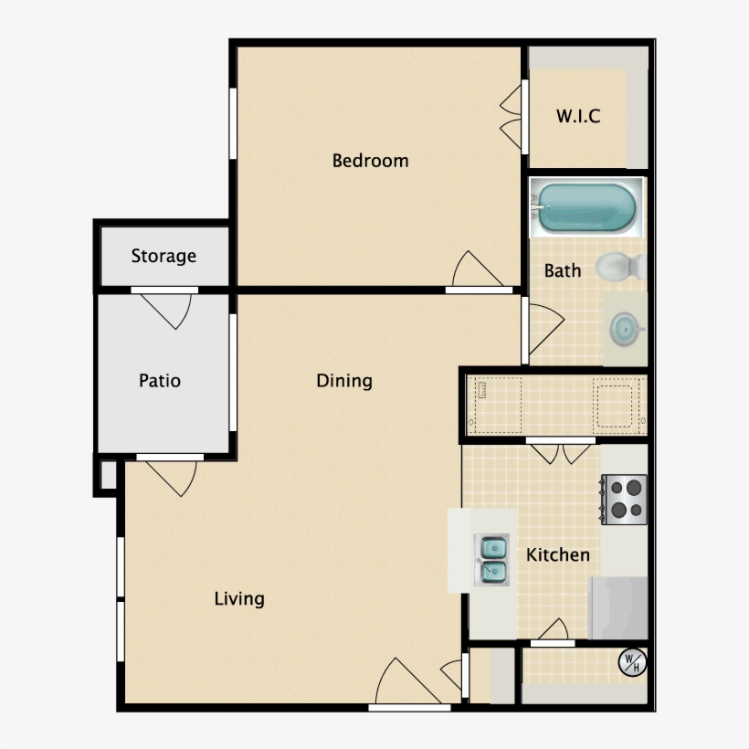 1 Bed 1 Bath - Floor Plan, transparent png #8379924