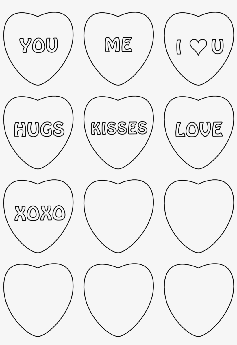 Candy Heart Coloring Sheets With 6 Free Printable Heart - Love Heart Sweets Template, transparent png #8382670