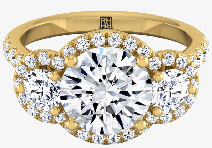 3 Stone Engagement Ring With Diamond Pave Shank In - Engagement Ring, transparent png #8382963