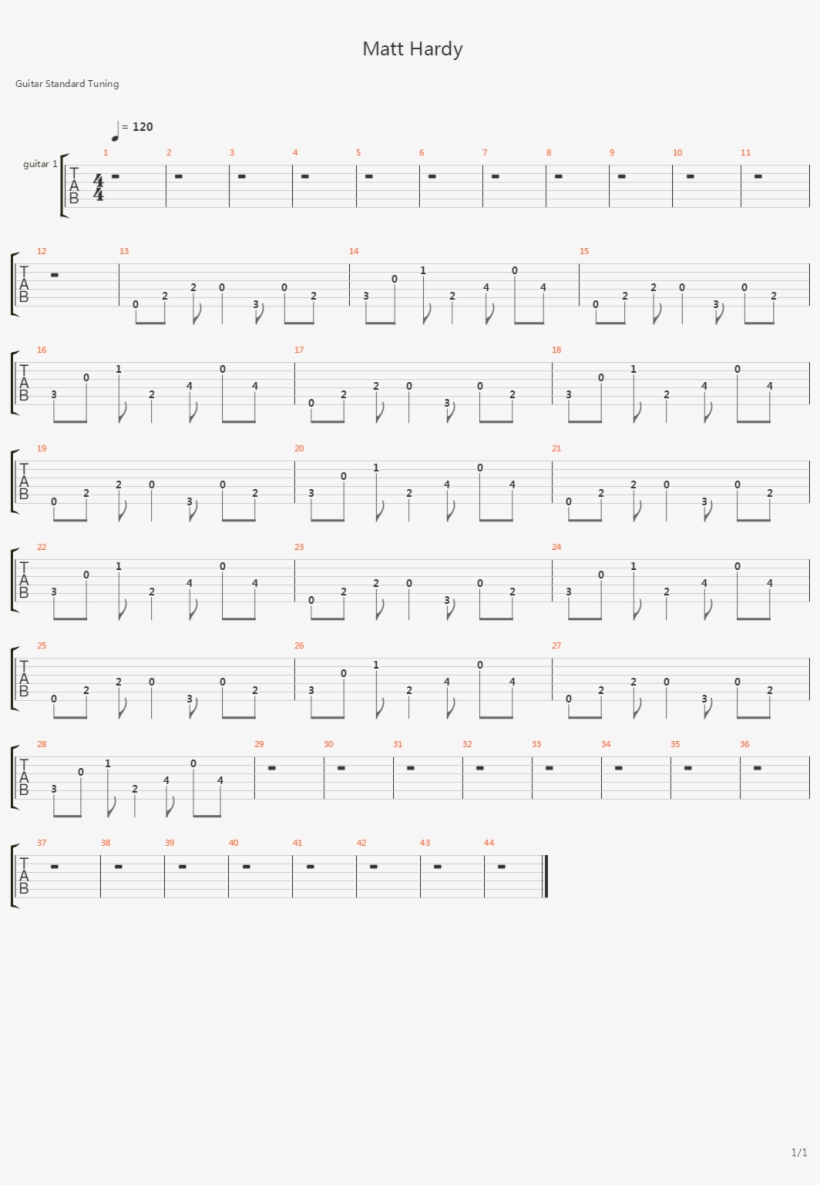 Matt Hardy Theme吉他谱 - Musical Composition, transparent png #8390285