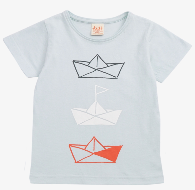 Printed T-shirt In Illusion Blue Paper Boat Print, - Ernie Ball T Shirt, transparent png #8390601