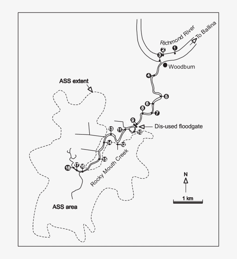 Sampling Locations In Rocky Mouth Creek - Diagram, transparent png #8392606