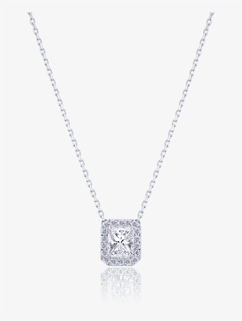 Halo Radiant Cut Diamond Pendant In 18k White Gold - Pendant, transparent png #8397326