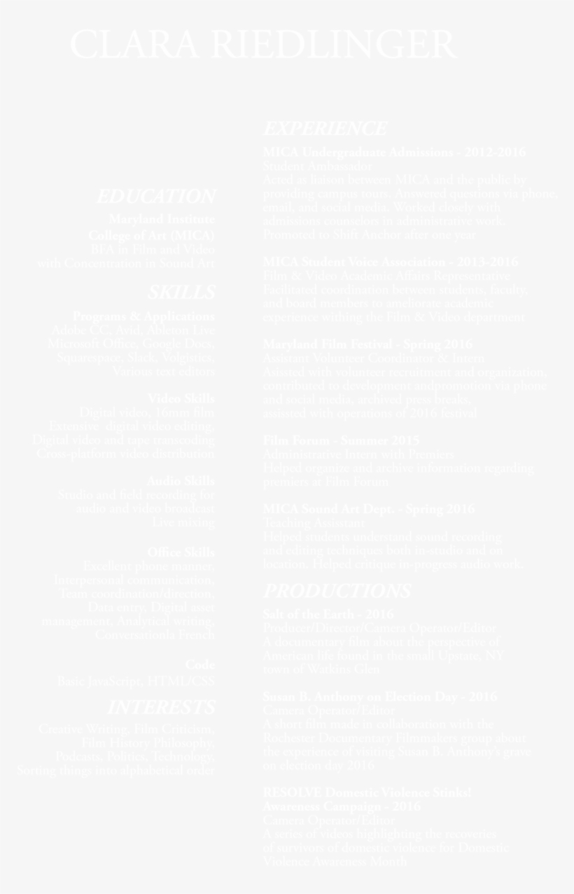 Clara Riedlinger Resume 2017 Web - Twitter White Icon Png, transparent png #8397623