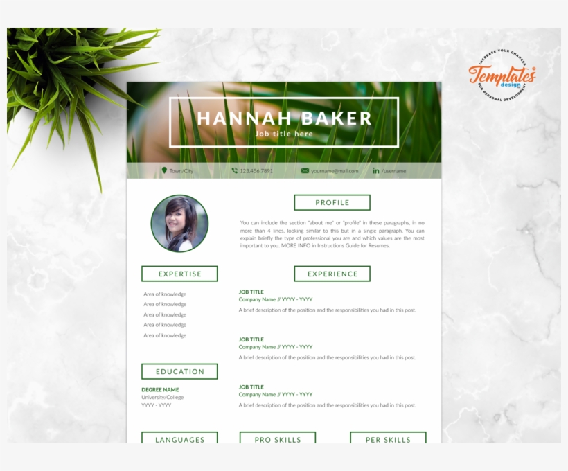 Resume Template For Word And Pages "hannah Baker" - Résumé, transparent png #8398511