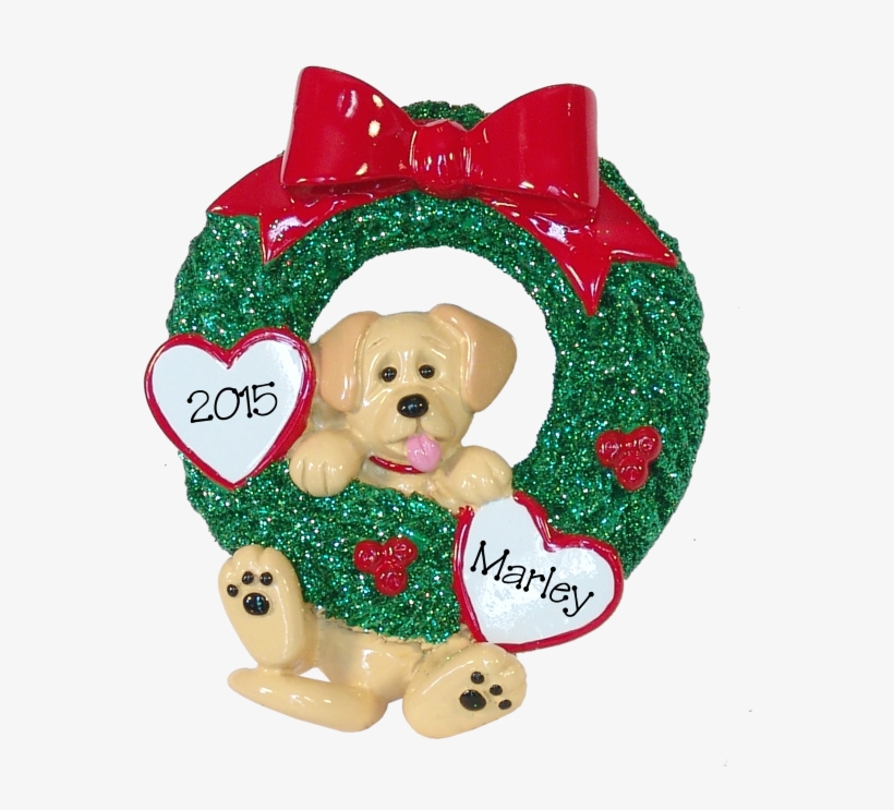 Yellow Lab Hanging On To Wreath Christmas Ornament - Dog, transparent png #840376