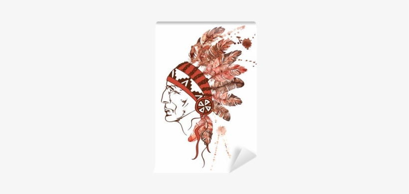Watercolor Native American Indian Chief Self-adhesive - Threat Of The White Man, transparent png #840614
