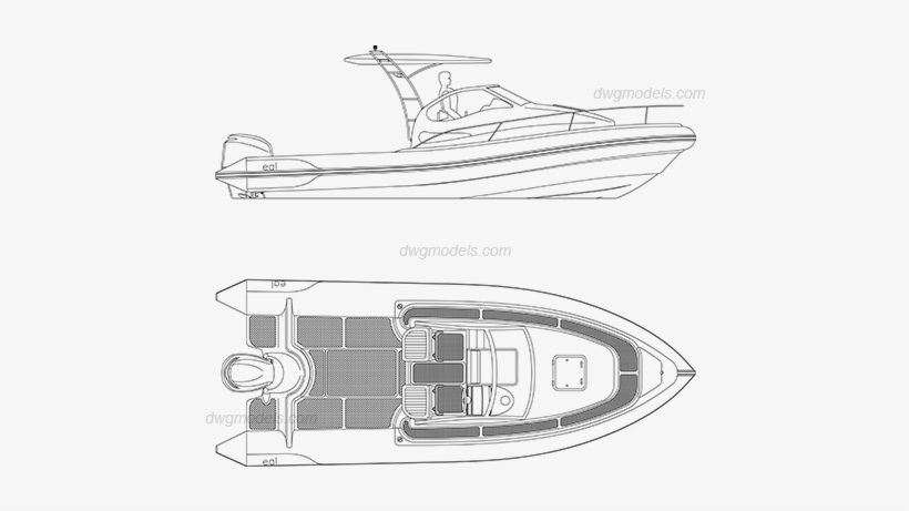 Motor Boat Dwg, Cad Blocks, Free Download - Boat, transparent png #840928