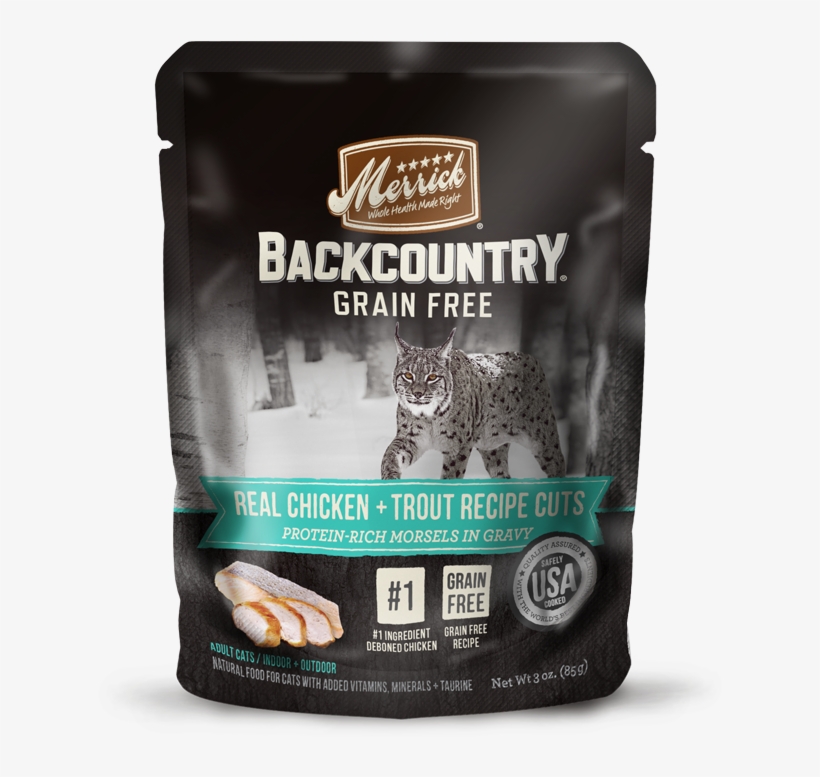 Backcountry Grain Free Real Chicken Trout Recipe Cuts - Merrick Backcountry Chicken Cuts Cat Food Pouches,, transparent png #843493