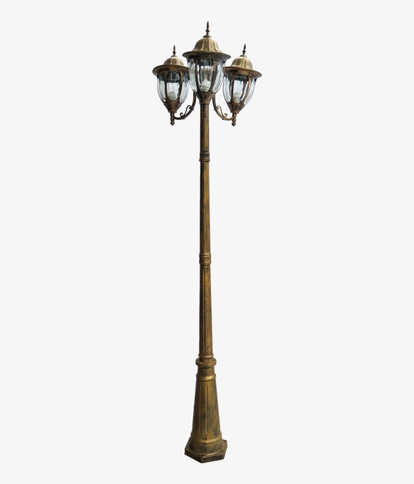 Gold Lamp Post - 3 Light Outdoor Solar Post Lantern, transparent png #843577
