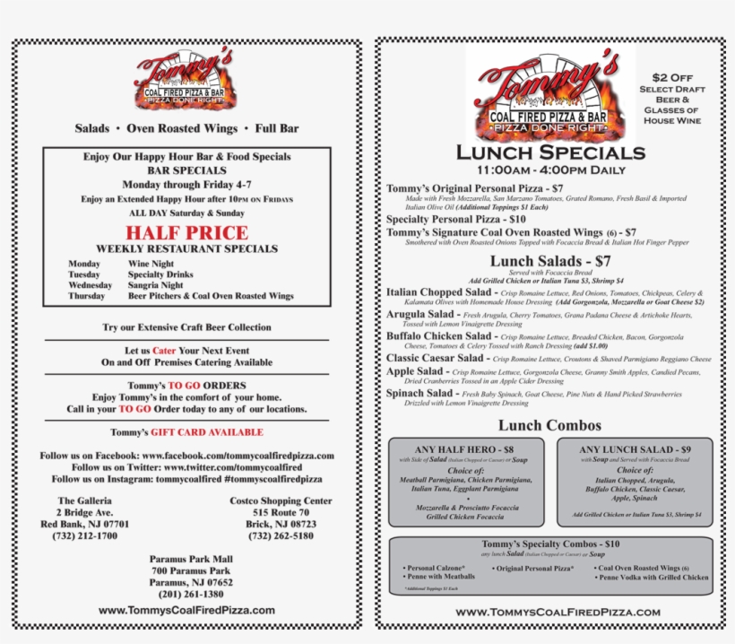 Lunch - Tommy's Coal Fired Pizza, transparent png #845159