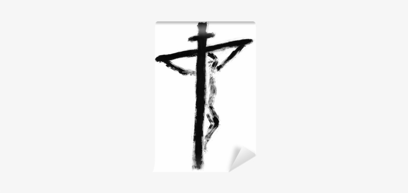Jesus On The Cross Drawn With Watercolors Wall Mural - Watercolor Painting, transparent png #847797