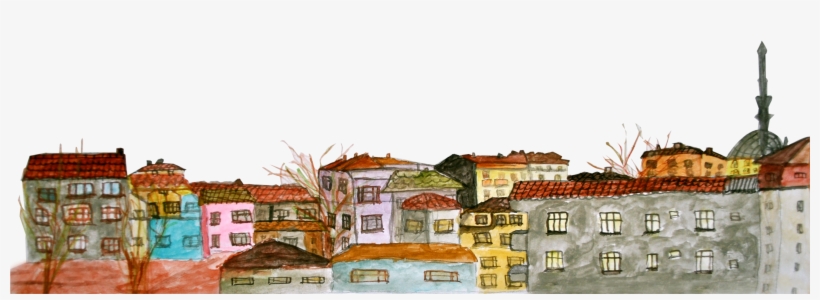 Cimli Kaldirim Suluboyali Evler - House, transparent png #849878