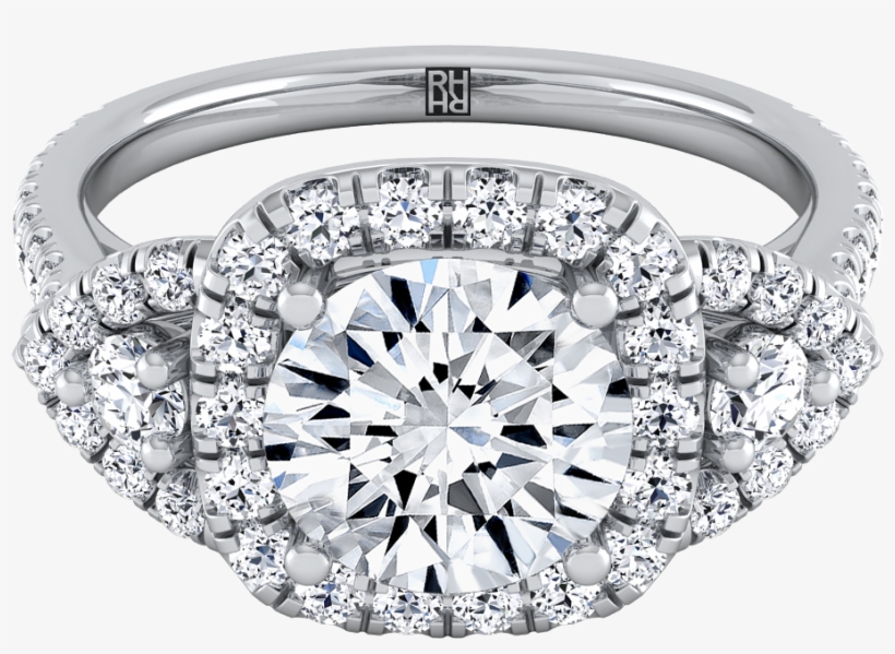 3 Stone Engagement Ring With Diamond Pave Shank In - Engagement Ring, transparent png #8405228