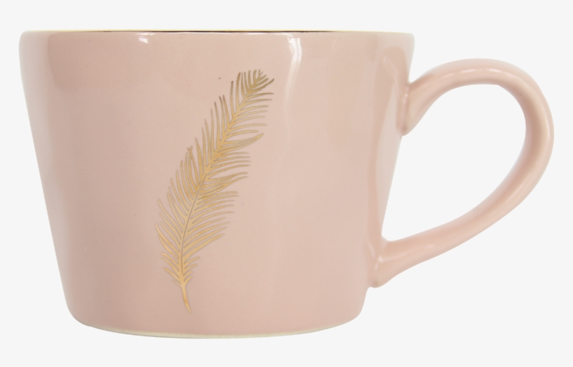 Blush Mug With Gold Feather Design - Mug, transparent png #8407159