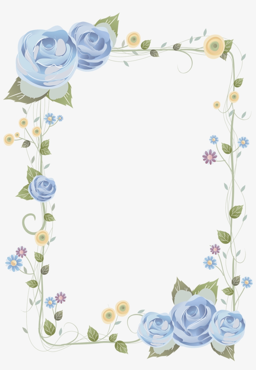 Blue Rose Frame - Blue Floral Border Background, transparent png #8412257