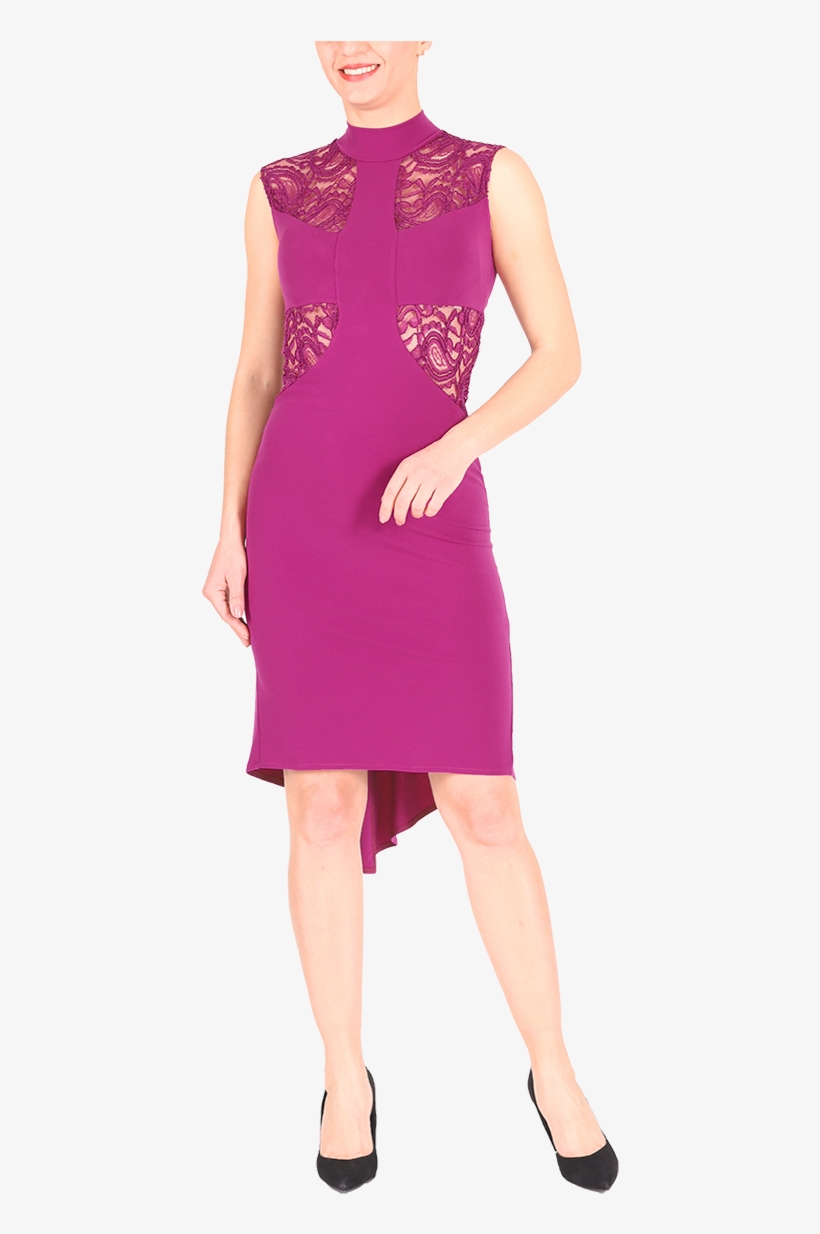 Dark Fuchsia Tango Dress With Lace Details And Ruched - Cocktail Dress, transparent png #8423452