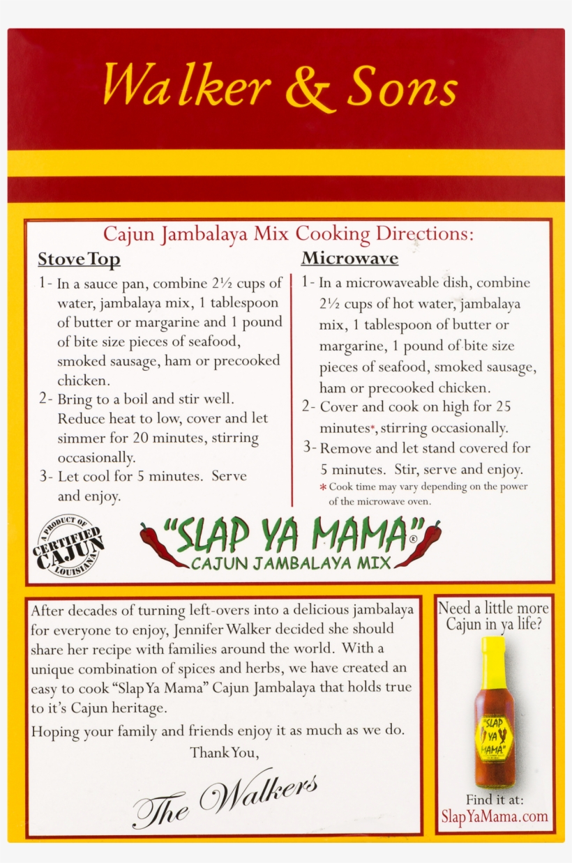 Walker & Sons Slap Ya Mama Cajun Jambalaya Mix, 8 Oz - Slap Ya Mama, transparent png #8425333