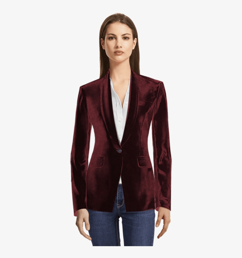 Red Velvet Blazer-view Front - Lapel, transparent png #8426082