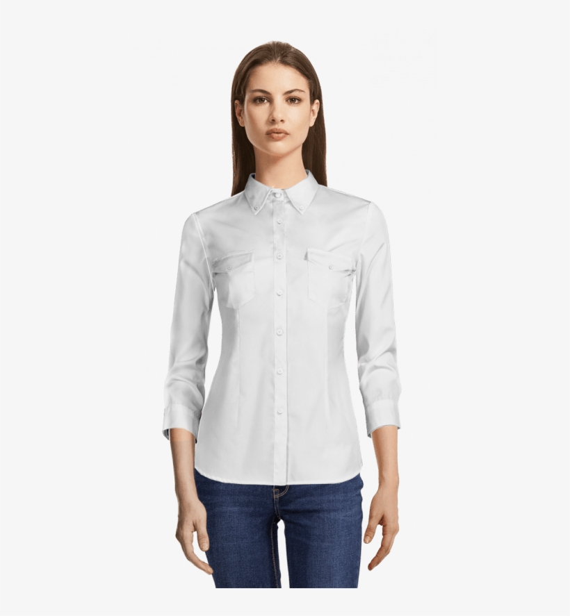 White Button Down Stretchy Shirt-view Front - Shirt, transparent png #8429128
