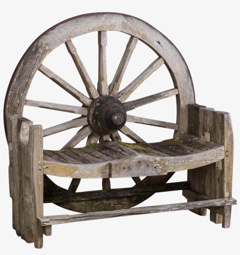 Antique French Wagon Wheel Large Garden Bench Circa - Wood, transparent png #8429765