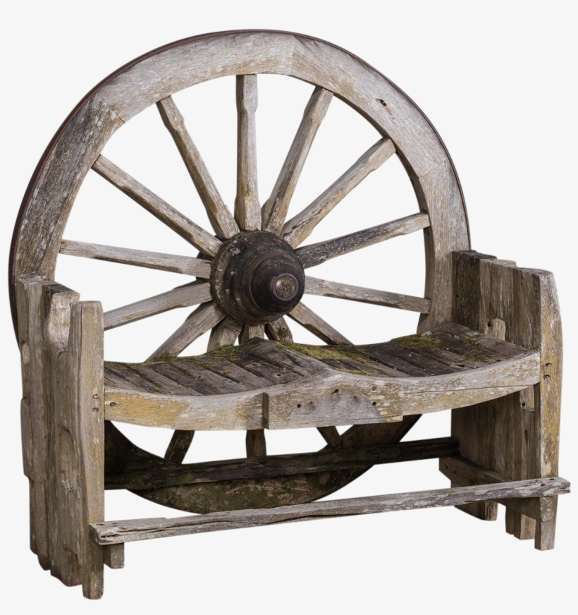 Antique French Wagon Wheel Large Garden Bench Circa Wood Free