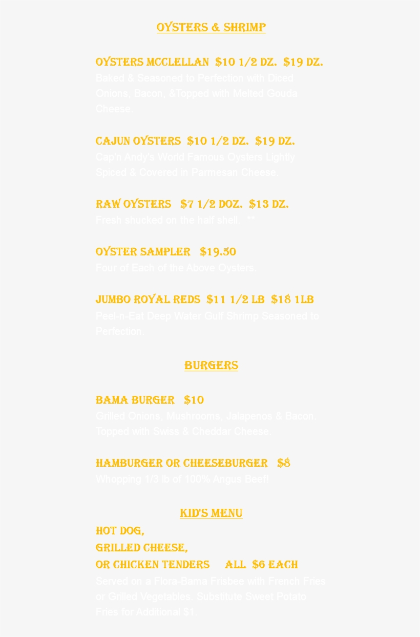 Oyster Bar Menu Oysters & Shrimp Oysters Mcclellan - Document, transparent png #8433345