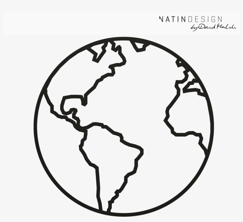 Wallwood Lettering Globe Glazed - Earth Outline Drawing, transparent png #8438343