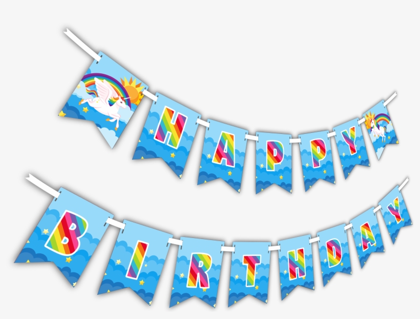 Rainbow Unicorn "happy Birthday" Party Banner - Birthday, transparent png #8439009