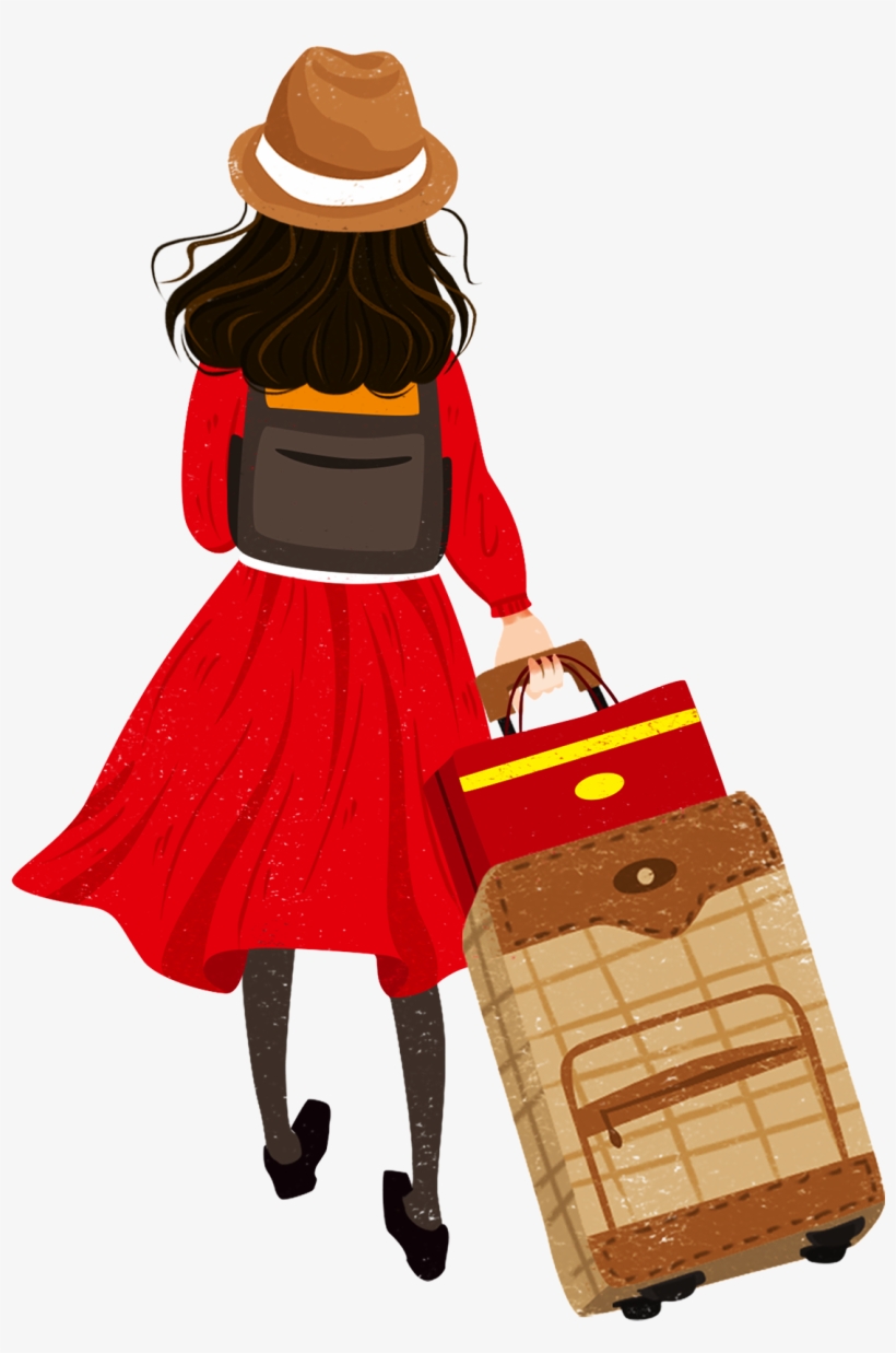 Luggage Girl Home Spring Festival Png And Psd - Suitcase, transparent png #8439522