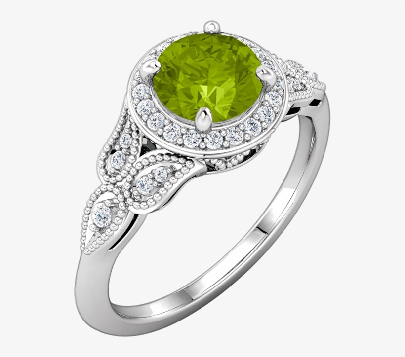 Disney Inspired Engagements 14k White Round Peridot - Wedding Ring, transparent png #8440360