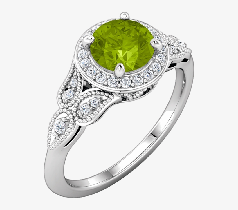 Disney Inspired Engagements 14k White Round Peridot Wedding Ring