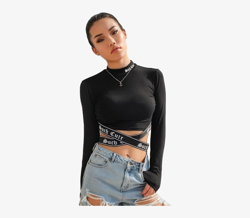 G275 Gothic Cross Straps Navel T Shirts Women 2018 - T-shirt, transparent png #8444200