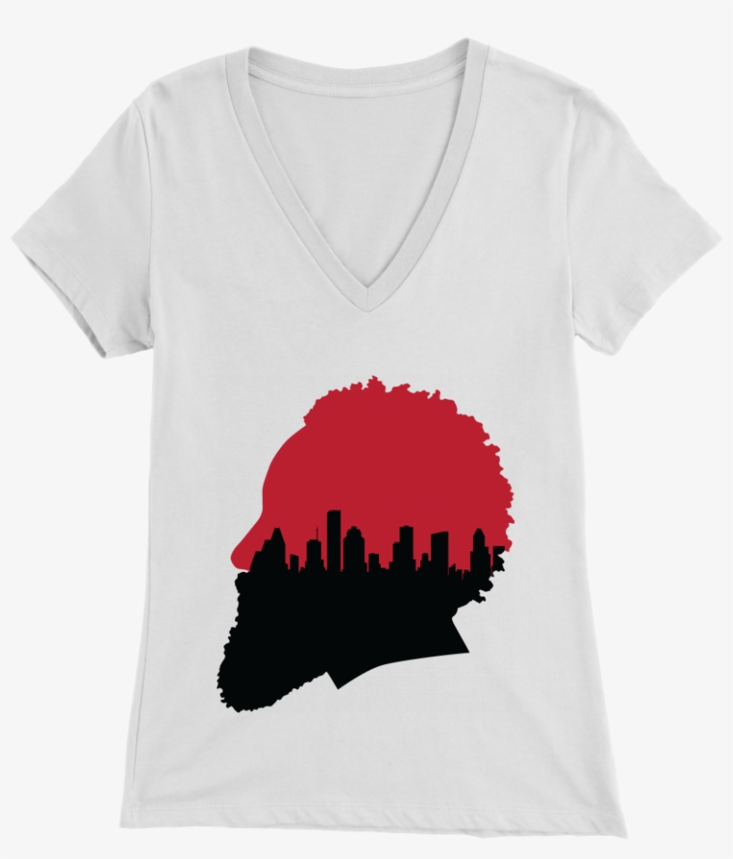 Harden Silhouette With Houston Skyline Women's V- - T-shirt, transparent png #8446332