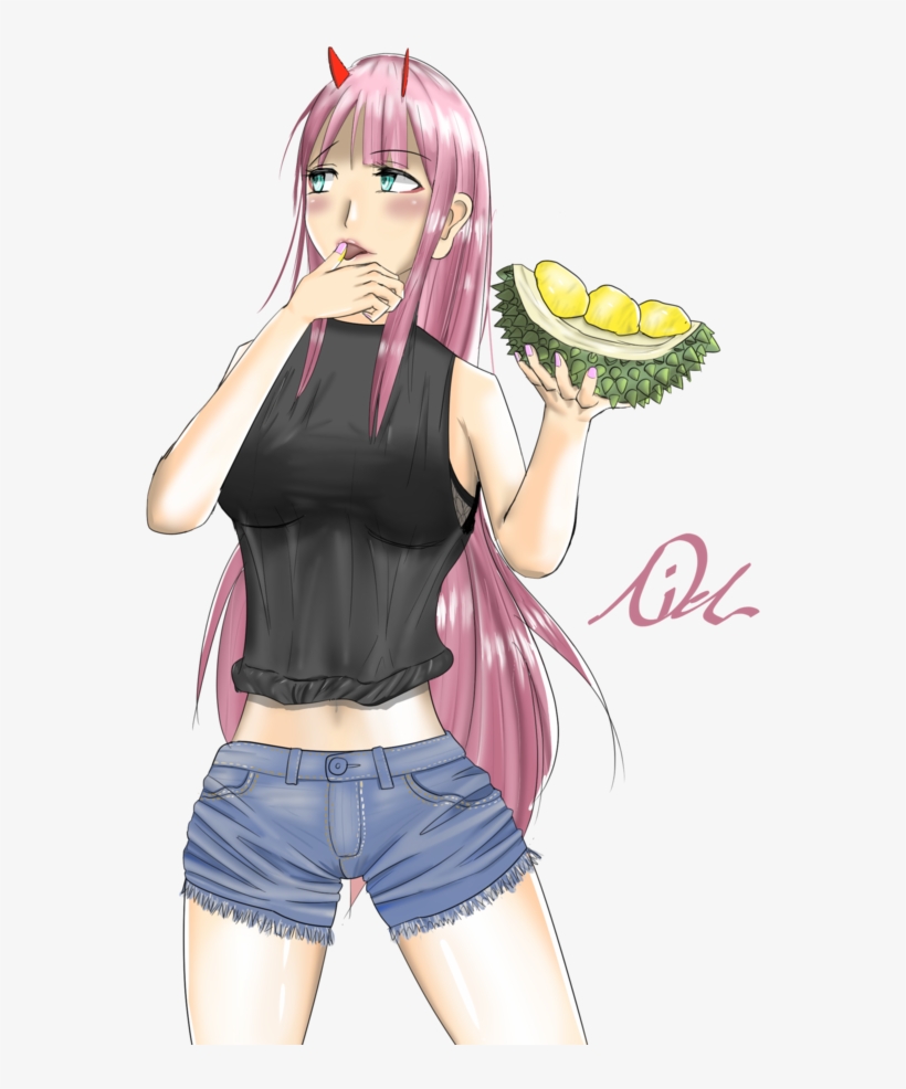 Zero Two Eating Durians - Cartoon, transparent png #8449714