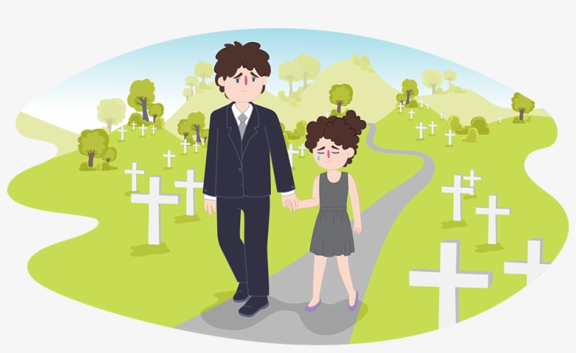 Child And Male Parent Or Carer Walking Through A Cemetery - Illustration, transparent png #8450919